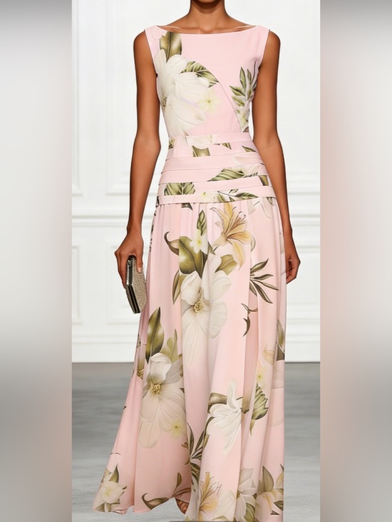 Fehaute Dresses & Skirts - Sleeveless Pink Floral Maxi Dress with Pleated Waist #280